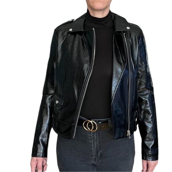 TOPSHOP Black Faux Leather Jacket Size 6 - Picture 3 of 8